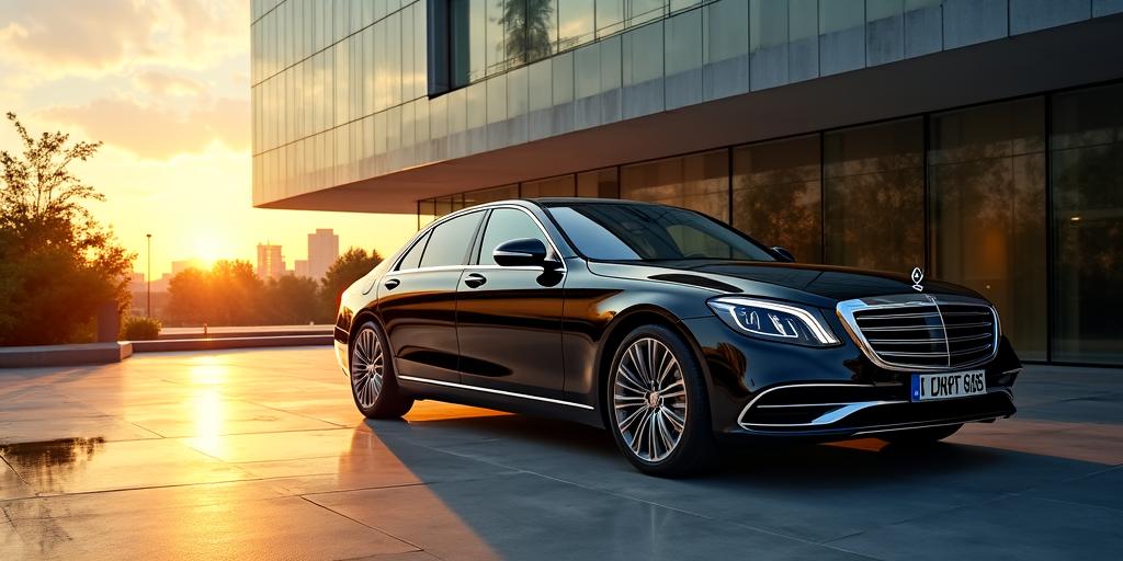 Ultra-glossy luxury sedan in a studio setting showing deep reflections